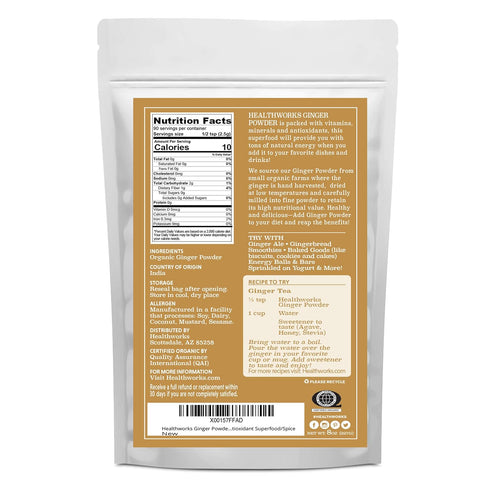 Healthworks Superfoods Organic Ginger Powder - 8 Oz - Ground, Raw & All-Natural - Keto, Vegan - Great with Coffee, Tea & Juices - Superfood/Spice...