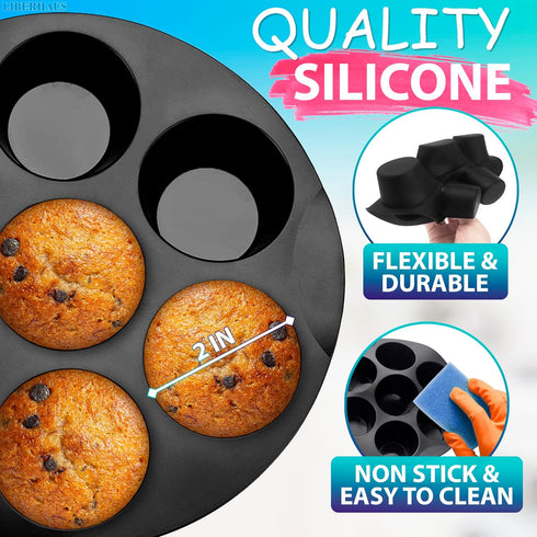 Air Fryer Muffin Pan (7 Cups) — Silicone Muffin Pans for Baking & Freezing, Nonstick Air Fryer Silicone Egg Mold Compatible with 3.5-5.8L Fryers —...