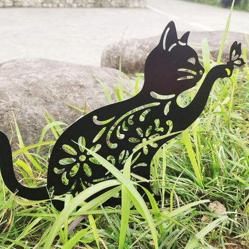 Haofy Cat Silhouette, 1 Piece of Lifelike Cat Yard Art Garden Metal Statue Decor, Hollow Decorative Stakes for Outdoor Farmhouse Pathway Lawn Deco...