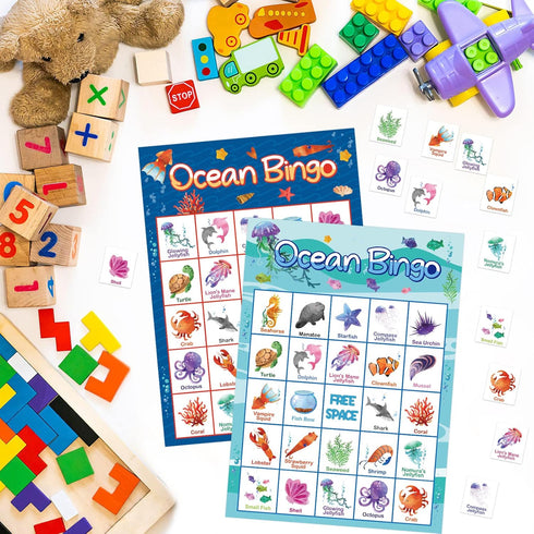 Ocean Bingo Game 24 Players for Kids Under Sea Party Game Supplies...
