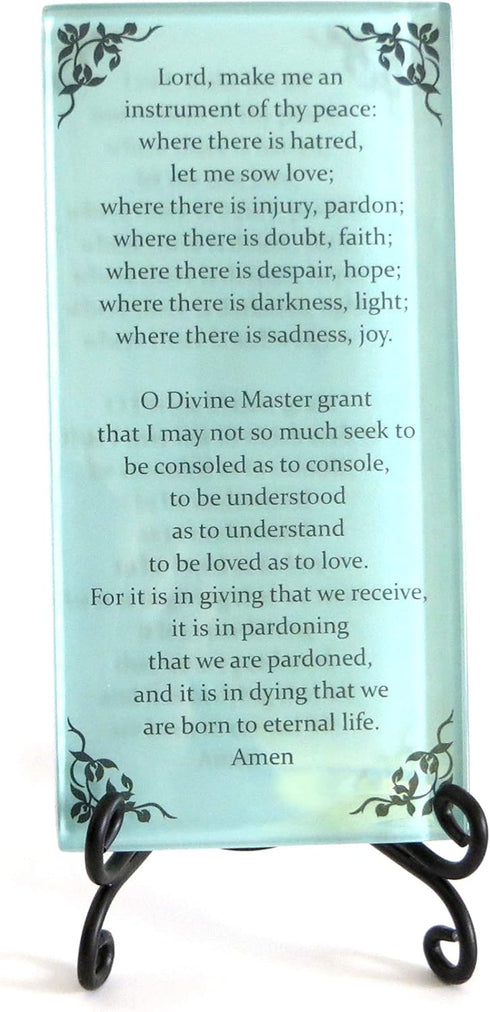 The Prayer of St. Francis Inspirational Glass Plaque. Beloved Prayer Provides Encouragement For All. Includes Folding Easel. By Lifeforce Glass. S...