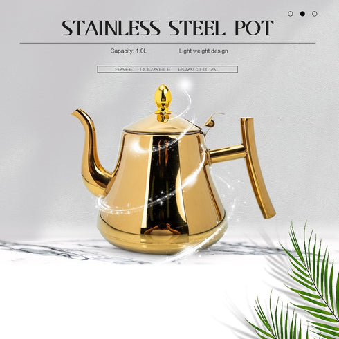 BESTOYARD Stainless Steel Teapot Coffee Pot for Camping Pitcher with Lid Camping Water Jug Whistling Kettle Gold Large Capacity Tea Pot Stainless ...