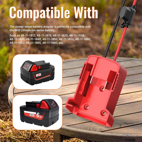 2PCS Power Wheel Battery Adapter for Milwaukee M18 Battery Adapter Converter 18V Battery Adapter Kit 12 AWG Wire with Fuses and Connectors...