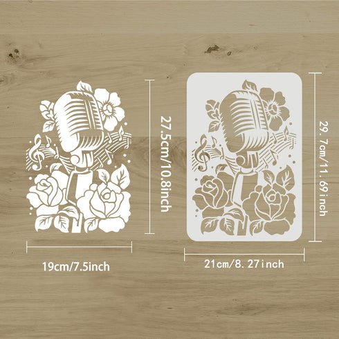 FINGERINSPIRE Music Flower Stencil 11.7x8.3 inch Plastic PET Microphone Stencil Reusable Rose Flower Craft Stencils Music Notes Stencil Template f...