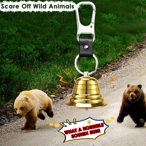 2" Bear Bell with Whistle Set for Hikers, Hiking Gear Solid Brass Camping Bear Bell with Whistle and Carabiner for Biking, Fishing, Climbing, Outd...