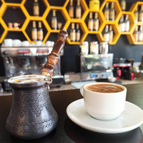 PCZ Series (Small-6 fl.oz) Thickest Solid Copper Engraved/Stamped Turkish Greek Arabic Coffee Pot with Wooden Handle, Stovetop Coffee Maker Cezve ...