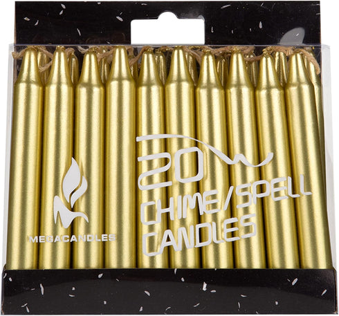 Mega Candles 20 pcs Unscented Gold Exquisite Mini Taper Spell Candles, 4 Inch Tall x 1/2 Inch Diameter, Magic Chimes, Enchantment, Casting Rituals...
