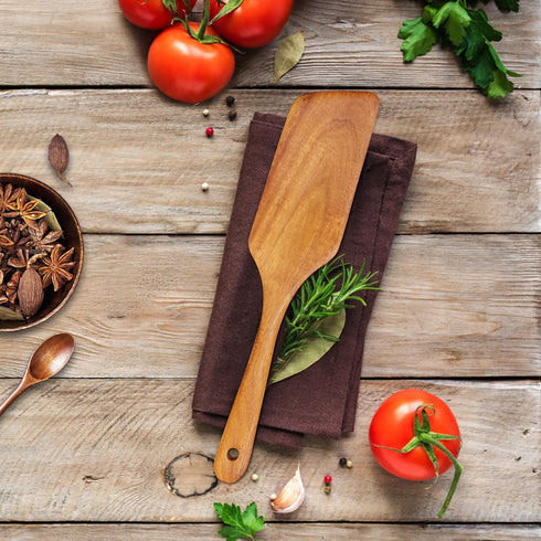 Teak Wooden Spatula for Cooking Wok Spatula Kitchen Turner for Mixing, Scraping, Baking Spatula Best Non Stick Wood Cooking Utensil Angled Flat Sp...