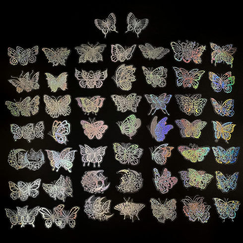 Holographic Glitter Flower Stickers (100 Pieces), Large Transparent Waterproof Stickers, Decorative Plant Stickers for Scrapbooking, Bullet Journa...