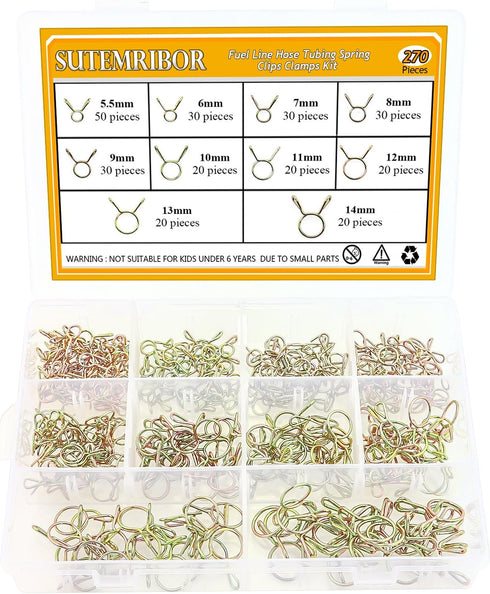 270 Pieces 10 Sizes Fuel Line Hose Tubing Spring Clips Clamps Assortment Kit for Motorcycle Scooter ATV, 5.5-14mm...