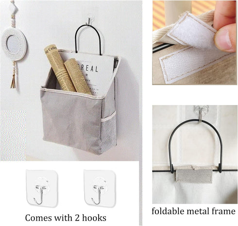 2 Pack Wall Hanging Storage Bag, Hanging Organizer Bag with Sticky Hook, Wall Organizer for Dormitory Bathroom Bedroom Kitchen (Grey)...