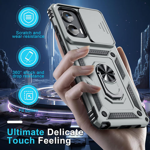 for Motorola Moto G Stylus 5G 2024 Case Built in Slide Camera Lens Cover+Screen Protector+Finger Ring Holder Kickstand,Heavy Duty Shockproof Full ...