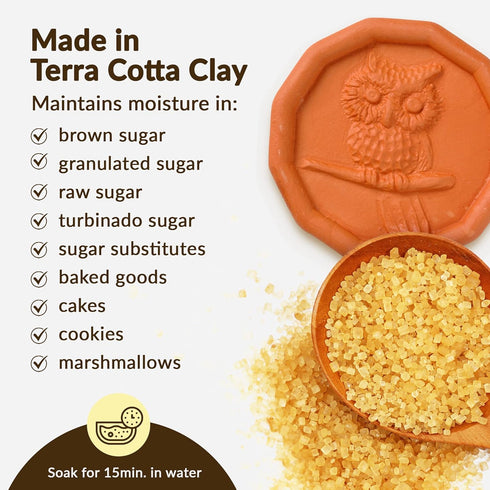 Terra Cotta Brown Sugar Saver | Owl Design | Food-Safe Softener for Cookies, Marshmallows, Dried Fruits & More | Reusable Moisture Keeper by JBK P...