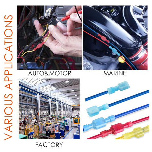 120pcs Male and Female Spade Connectors 24-10 Gauge Nylon Fully Insulated Wire Quick Disconnect Electrical Crimp Terminals Connector Assortment Se...