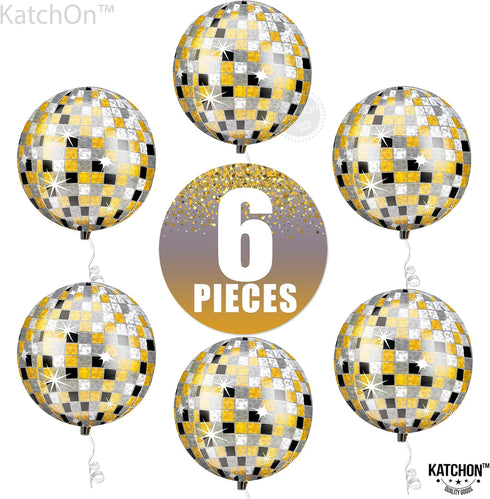 KatchOn, Large Disco Ball Balloons - 22 Inch, Pack of 6 | 4D Sphere Black Silver and Gold Disco Balloons for Bachelorette, Disco Party Decorations...