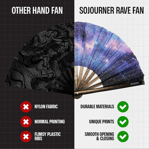 SoJourner Bags Rave Fan - Large Folding Fan - Clack Fan Hand Fan for Raves, Halloween, Burlesque, Rainbow Outfits for Women & Festival Accessories...
