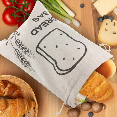 Bread Bags, 2 Pack Linen Bread Bags, Bread Bags for Homemade Bread Storage with Drawstring — Plastic Lined, Reusable Gift Bag for Housewarming, We...