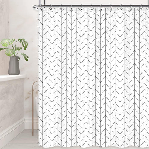 Riyidecor Chevron Shower Curtain Geometric Herringbone 72Wx96H Inch Striped Extra Long Simple Modern Classy Neutral Contemporary 12 Pack Metal Hoo...