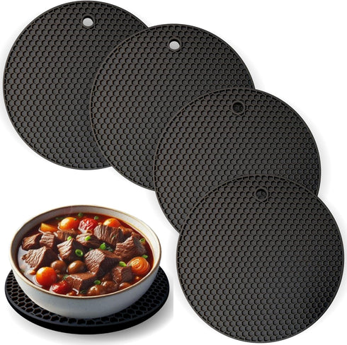 Mxmll 4pk 7 Inch Round Heat Resistant Silicone Trivets Fot Hot Dishes Protect Table Counter Top from Hot Pots and Pans with This Sleek and Stylish...