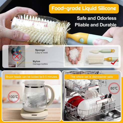 7 in 1 Bottle Cleaner Kit-Travel Bottle Brush Set with Bottle Brush,Nipple Brush,Straw Cleaner Brush,Soap Dispenser,Bottle Drying Rack,Drainage Tr...