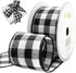 Wired Traditional Buffalo Plaid Ribbon 2-1/2 inches x 25 Yard Buffalo Check Black and White Ribbon for Gift Wrapping, Crafts, and Decorations...