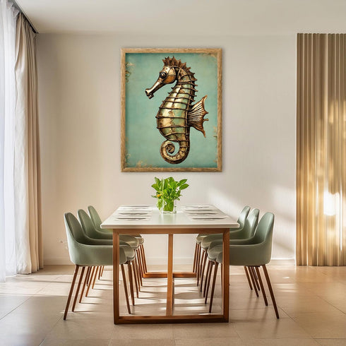 Posterizer 1 pcs-cute seahorse with retro chic background 1-Coastal & Nautical Art-Gift for Nature, Surfers and Beach Lovers -Decor for Beach Hous...