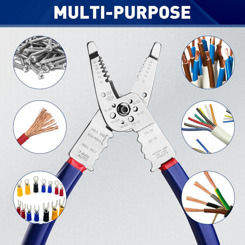 WORKPRO Wire Strippers Cutter, 8-inch Long Nose Wire Stripping Tool, Stainless Steel Wire Crimping Tools & Pliers, Multi-Function Hand Tool, Cuts ...