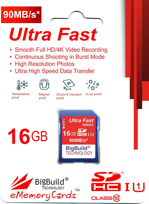 16GB Ultra Fast 90MB/s Memory Card for Canon Digital IXUS 185 Camera, Class 10 SD SDHC...