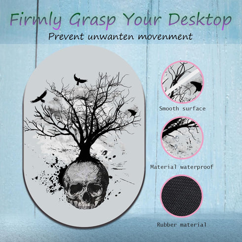 Desktop Non-Slip Mouse Pad and Coaster Combination, Personality Mouse Pad Pattern, Suitable for Office and Home Mouse Pad, Black and White Skull H...