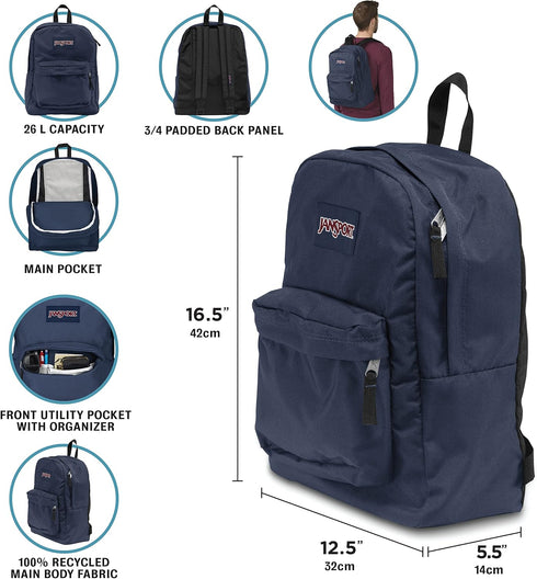 JanSport SuperBreak One Backpacks - Durable, Lightweight Bookbag with 1 Main Compartment, Front Utility Pocket with Built-in Organizer - Premium B...