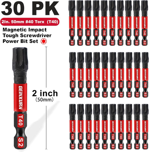 30Pieces T40 Impact Tough Magnetic Screwdriver Bit Set, 1 In. #40 Torx Head Power Bit Set, S2 Alloy Steel T40 Star Bit Set...