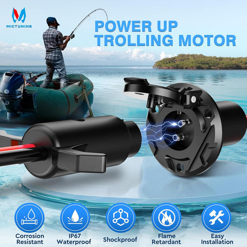 MICTUNING Trolling Motor Plug and Receptacle 12V Quick Connect Socket Compatible With Minn Kota Marine Boat Kayak, 2 Wire 8 Gauge Male Female Trol...