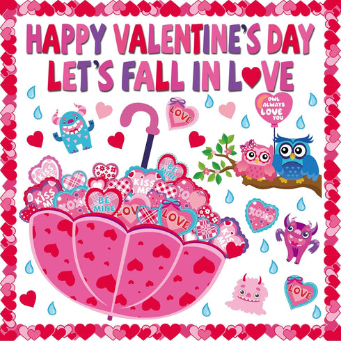 Valentine's Day Classroom Bulletin Board Decoration Let's Fall in Love Cut Outs Bulletin Board Set Valentines Love Heart Paper Cut outs Bulk with ...