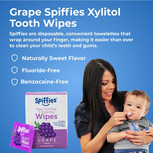 Baby Teeth Wipes - Grape Flavor, Xylitol-Enriched Baby Gum Cleaner & Dental Wipes for Teething Relief and Teeth Cleaning - Safe for Infants & Todd...