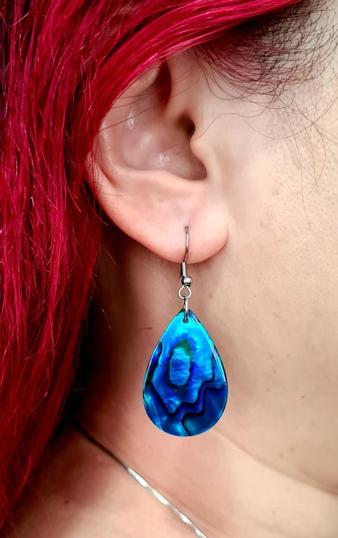 Blue Paua Abalone Earrings, Handmade Teardrop Natural Abalone Shell Earrings for Women, Dangle Drop Seashell Earrings Fashion Jewelry GA249-A...