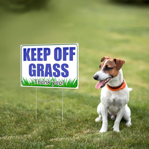 3 PC Keep Off Grass Sign with Stake - 8 x 12 Double Sided Coroplast Do Not Walk on Grass Sign - Keep Dogs Off Lawn - Stay Off Grass Signs for Yard...