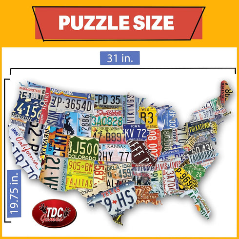 USA License Plate Map 1000 Piece Jigsaw Puzzle in the Shape of the US - 31 inches long - Cool Wall Art...