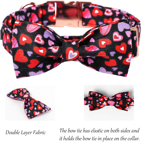 Lionet Paws Valentines Day Dog Collar Bowtie, Dog Bowtie Collar with Metal Buckle for Dogs, Adjustable Fabric Black Dog Collar Girl Boy Gift, XL, ...