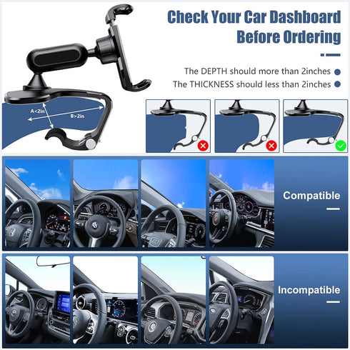 360 Degree Rotation Dashboard Cell Phone Holder for Car Clip Mount Stand Suitable for 4 to 7 inch Smartphones (Black)......