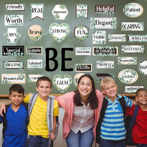 36 Pcs Eucalyptus Affirmations Station Bulletin Decoration Classroom Inspirational Bulletin Board Set Greenery Positive Accent Cutouts Poster for ...