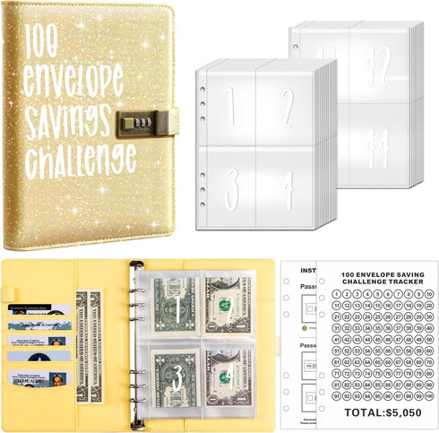 100 Envelope Money Saving Challenge Binder, Money envelopes for Cash Saving, Fun and Easy Way to Save $5,050, Budget Book with Cash Envelopes libr...