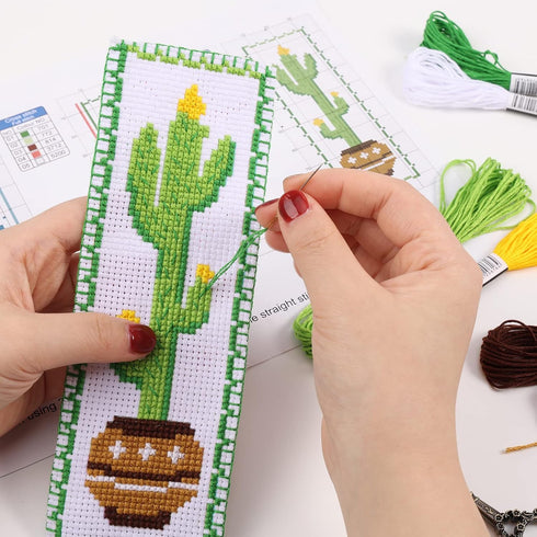 Caydo 3 PCS Cross Stitch Bookmark Kits, Stamped Embroidery Bookmark Kit for Kids Adults Beginner, DIY Counted Crossstitch Christmas Gift for Book ...
