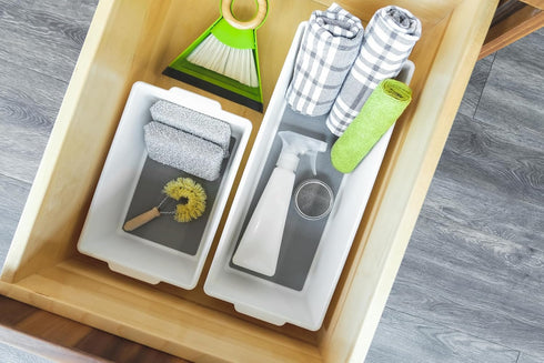 Madesmart Plastic Multipurpose Storage Organizer Deep Bin with Handles, Portable Under Sink and Cabinet Storage Bin, Large, White...