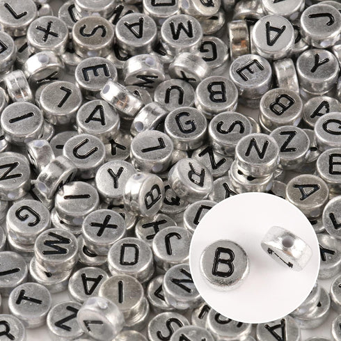 Yochus 1000pcs Silver Mixed Round Acrylic Beads 4x7mm Black Alphabet Number Heart Shape Bead for Jewelry Making and DIY Bracelets...