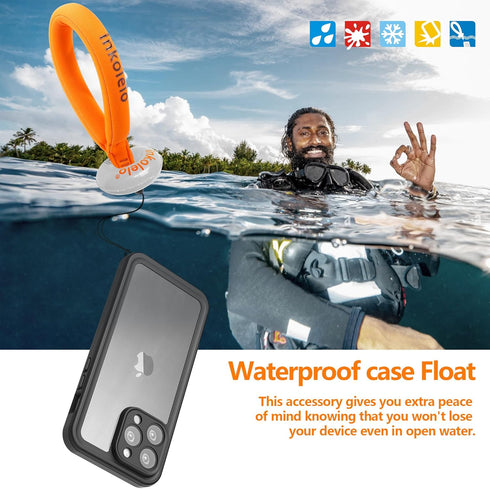 inkolelo Compatible with iPhone 15 Pro Waterproof Case, Built-in Screen Full-Body Protector with Floating Strap IP68 Waterproof Case- Matte Black/...