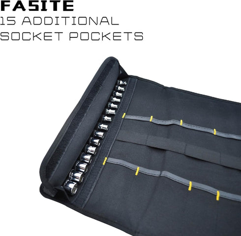 FASITE Tool Roll Organizer - 35 Pockets Roll Up Bag Wrench/Pliers Pouch for Craftwork Handyman Electrician Plumber Mechanic, Black...