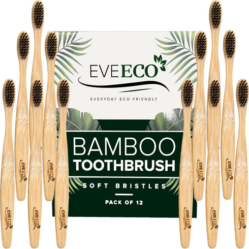 12 Count I Bamboo Toothbrush I Soft Bristles Best for Sensitive Gums I Charcoal I Vegan I Natural Wood I BPA Fee I Recyclable I Compostable I Biod...