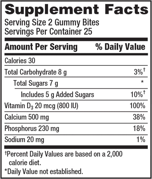 Caltrate Gummy Bites 500 mg Calcium and Vitamin D Supplement, Black Cherry, Strawberry, Orange - 50 Count...