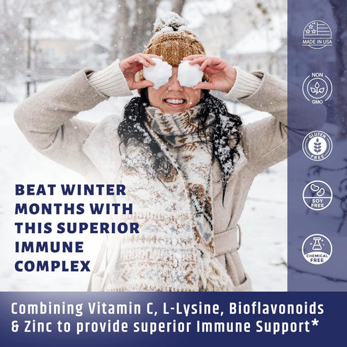 Vitamin C 1000mg Complex with L-Lysine 500mg, Zinc 12mg, Bioflavonoids 300mg. Doctor Formulated Magnesium Stearate Free Supplements for Healthy Im...