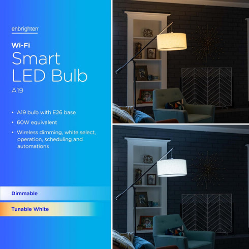 Enbrighten Vibe Smart Light Bulb, A19, Dimmable, 2700K-6500K Adjustable White, Compatible with Alexa and Google Home, Wi-Fi Light Bulb, 51336...